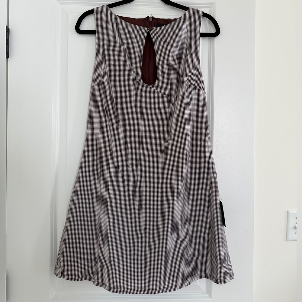 Lulu's Black and White Mini Dress with Burgundy Lining